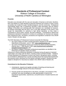 Standards of Professional Conduct Watson College of Education