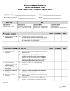 Professionalism Watson College of Education Intern Performance Scale NOT MET