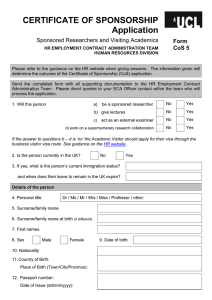 CERTIFICATE OF SPONSORSHIP Application  Form