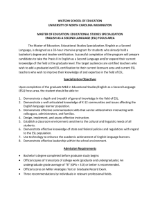 WATSON SCHOOL OF EDUCATION  UNIVERSITY OF NORTH CAROLINA WILMINGTON    MASTER OF EDUCATION: EDUCATIONAL STUDIES SPECIALIZATION 