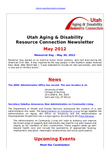 Utah Aging &amp; Disability Resource Connection Newsletter May 2012