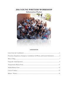 2016 YOUNG WRITERS WORKSHOP Information Packet