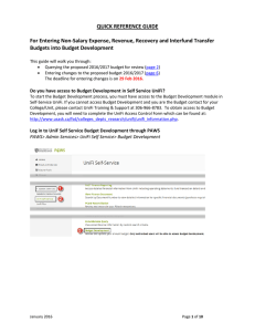QUICK REFERENCE GUIDE  Budgets into Budget Development