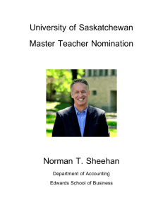 University of Saskatchewan Master Teacher Nomination  Norman T. Sheehan