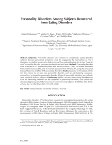 Personality Disorders Among Subjects Recovered from Eating Disorders