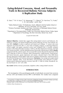 Eating-Related Concerns, Mood, and Personality Traits in Recovered Bulimia Nervosa Subjects: