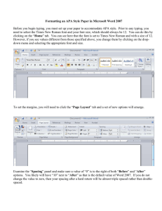 Formatting an APA Style Paper in Microsoft Word 2007