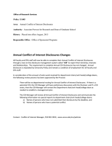 Annual Conflict of Interest Disclosures Changes Office of Research Services Policy 13.003