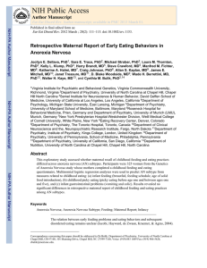 Retrospective Maternal Report of Early Eating Behaviors in Anorexia Nervosa