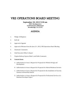 VRE OPERATIONS BOARD MEETING AGENDA September 20, 2013 9:30 am