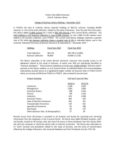 Prairie View A&amp;M University  John B. Coleman Library    College of Business Library Holdings – November 2015 