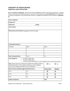 UNIVERSITY OF SASKATCHEWAN  SABBATICAL LEAVE APPLICATION