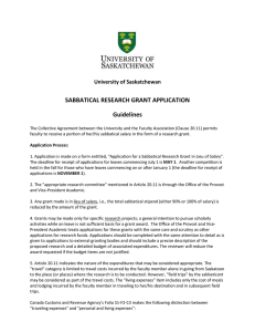 SABBATICAL RESEARCH GRANT APPLICATION Guidelines University of Saskatchewan