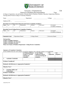 University  of Saskatchewan T2R Renewal of Probation Recommendation