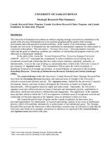 UNIVERSITY  OF SASKATCHEWAN Strategic Research Plan Summary
