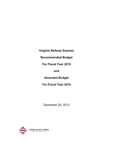 Virginia Railway Express  Recommended Budget For Fiscal Year 2015