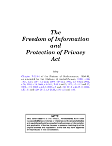 The Freedom of Information and Protection of Privacy