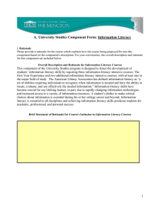 A. University Studies Component Form: Information Literacy