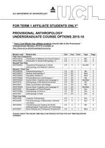 FOR TERM 1 AFFILIATE STUDENTS ONLY* PROVISIONAL ANTHROPOLOGY UNDERGRADUATE COURSE OPTIONS 2015-16