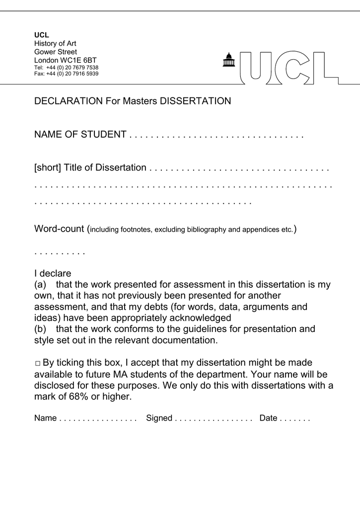 how to write declaration for dissertation