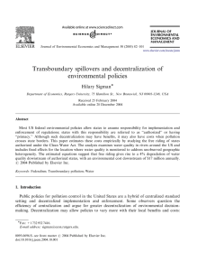 Transboundary spillovers and decentralization of environmental policies ARTICLE IN PRESS Hilary Sigman