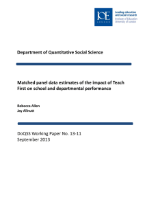 epartment of Quantitative Social Science  First on school and departmental performance