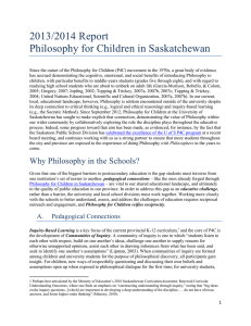 2013/2014 Report Philosophy for Children in Saskatchewan