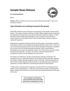 Sample News Release  Lake volunteers are working to prevent the spread