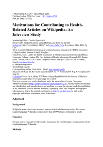 Motivations for Contributing to Health- Related Articles on Wikipedia: An Interview Study