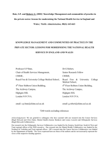 Bate, S.P. and Robert, G. (2002) ‘Knowledge Management and communities... the private sector: lessons for modernising the National Health Service...