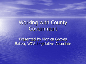 Working with County Government Presented by Monica Groves Batiza, WCA Legislative Associate