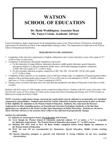 WATSON SCHOOL OF EDUCATION  Dr. Hank Weddington, Associate Dean