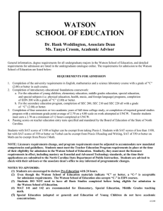 WATSON SCHOOL OF EDUCATION  Dr. Hank Weddington, Associate Dean