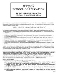 WATSON SCHOOL OF EDUCATION  Dr. Hank Weddington, Associate Dean