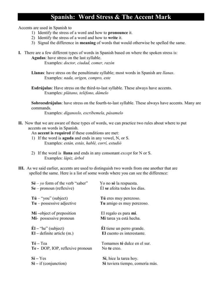 spanish words with accent mark