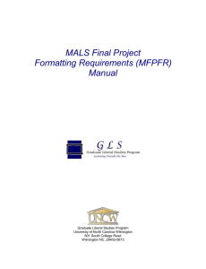 MALS Final Project Formatting Requirements (MFPFR) Manual