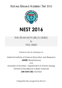 NEST 2016 National Entrance Screening Test 2016 Information Brochure &amp;