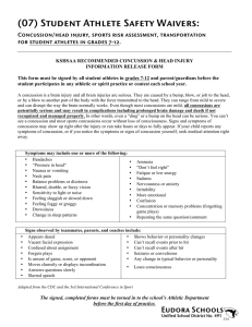 (07) Student Athlete Safety Waivers: Concussion/head injury, sports risk assessment, transportation