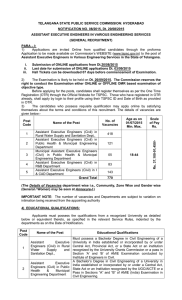 TELANGANA STATE PUBLIC SERVICE COMMISSION: HYDERABAD NOTIFICATION NO. 08/2015, Dt. 20/08/2015