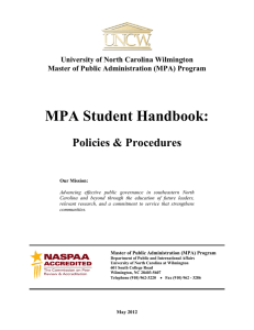 MPA Student Handbook: Policies &amp; Procedures University of North Carolina Wilmington