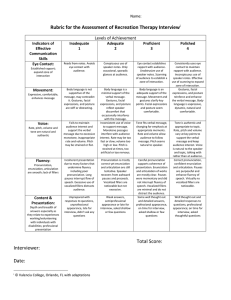 Rubric for the Assessment of Recreation Therapy Interview Levels of Achievement  Name: