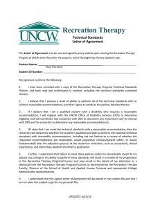 Recreation Therapy  Technical Standards Letter of Agreement