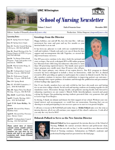 School of Nursing Newsletter UNC Wilmington Greetings from the Director