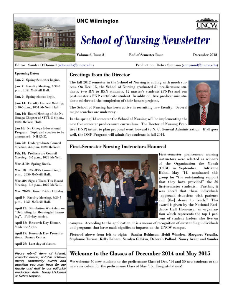 School Of Nursing Newsletter Unc Wilmington Greetings From The Director