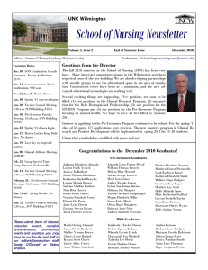 School of Nursing Newsletter UNC Wilmington Greetings from the Director