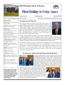 First Friday UNC Wilmington School of Nursing Greetings from the Director