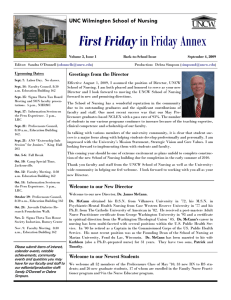 First Friday UNC Wilmington School of Nursing Greetings from the Director Upcoming Dates: