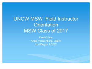 UNCW MSW  Field Instructor Orientation MSW Class of 2017 Field Office: