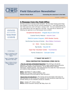 Field Education Newsletter A Message from the Field Office