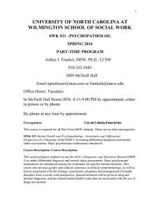 UNIVERSITY OF NORTH CAROLINA AT WILMINGTON SCHOOL OF SOCIAL WORK